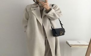 Vinter beige elegant ullblandning kvinnor koreanska mode långa rockar vintage minimalistisk ull överrock överdimensionerad outwear5533793