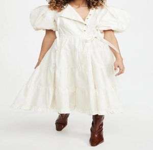 فرنسي كورت ستايل كيك تنورة جولة رقبة الفقاعة غلاف عالي الخصر فستان متوسط ​​الطول 3389742