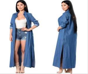 2017 Spring and Autumn Casual Long Rleeve Cardigan Printed Cowboy Dress Women039s Trench Coats Long Bluzja Maxi Overs Otwear 9054450