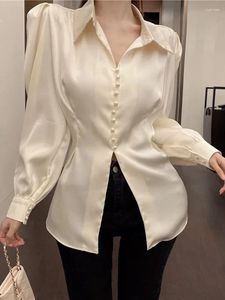 Blusas femininas coreanas versáteis esbelto lapela feminina camisa superior elegante e elegante escritório de volta