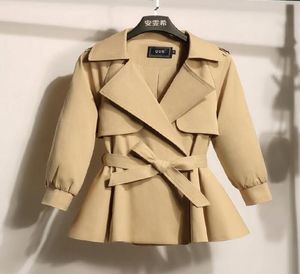 New Spring Autumn Women039s Fashion Khaki Short Trench Coats Ladies Elegant Lapel Laceup Dust Coats Girls Lovely Bohemian Styl4369477