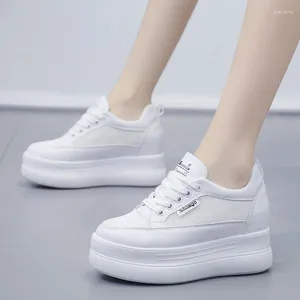 Fitness Shoes White Platform Leather Hidden Heel 8CM Wedge Sneakers Summer High Quality Fashion Hollow Breathe Ladies Casual