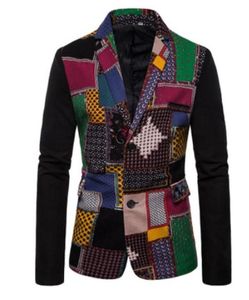 Дизайнерский мужский африканский этнический стиль печатный пиджак Packwork Kackets Men039s Элегантный свадебный Men039s Blazer VES7908481