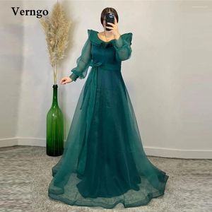 파티 드레스 Verngo 겸손한 녹색/빨간색 오간자 저녁 긴 소매 보석 목 선 바닥 길이 아랍어 여성 공식 무도회 드레스