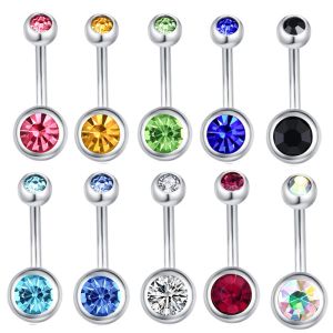 10pcs Double Crystal Butrind Butrine Ring Oveld Bar Piercing aço cirúrgico anel de anel de barriga mbligo para mulheres joias sexy corporais