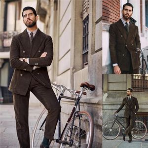 Men's Suits Vintage Handsome Men Tuxedos Custom Made Retro Double Breasted Blazer England Style Party Prom Smart Casual Coat