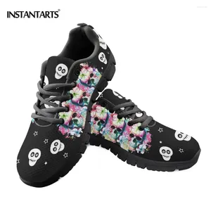 Casual Shoes INSTANTARTS Funny Skull Floral Design Women Sports Running Light Mesh Female Trainers Cool Flat Sneaker Women's Footwear