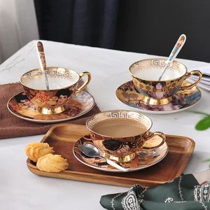 Gustav Klimt Bone China China Chine Coffee Set Judith Kiss Ceramic Tea Set European Porcelain Drinkware Cups with Spoon 240518