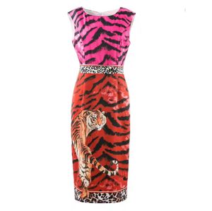 Alto algodão Blend Stitching Tiger Pattern Slim Dress9938035