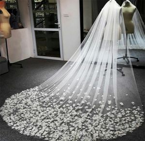 Retro Elegant Wedding Veils 2020 3D Appliqued White Ivory Champagne Long Bridal Veils Custom Made Wedding Accessories3411774