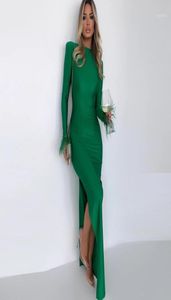 Abiti casual Elegante BodyCon Green Maxi Dress 2022 Prom della festa del club per maniche di piuma di struzzo sexy diviso per le donne abito da sera3274104