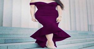 2017 Hilo Mermaid Prom Dresses With Off Shoule Tea Length Sweetheart Neck Ruffles Billiga Sexiga Crepe Trumpt Grape Evening Gowns4860840