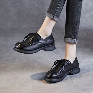 Dress Shoes Top Layer Cowhide Handmade Retro Lace Up Small Leather For Women's 2024 Spring Casual Soft Sole Single