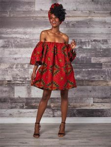 Afrykańskie ubrania sukienki Kobiety Dashiki Floral Print Modna moda letnie na ramię krótka mini sukienka Bazin Ankera Sexy stroje 8570738