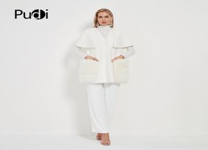 Pudi Women Fashion Vest Real Wool Outwear with Fox Fur Pocket CT1204220986