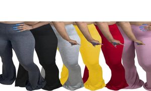 Frauen Flare Hosen Weitbein Casual Plus 5xl Größe Elastische Leggings hohe Taillenhosen Glockenboden drapierte Joggerhosen Jogginghose 6252397