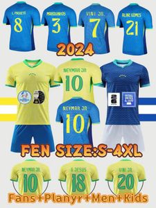 Brazils Soccer Jersey 2024 Copa America Cup Neymar Vini JR Rodryo Martinelli Kids Kit Set Brasil National Team Football Shirt 24/25 Home Away Player Version M-4XL