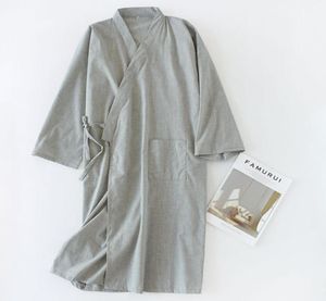 Men039s Sleepwear Summer Men Robe Vestido Solid Cotton Japão Japão estilo quimono Vestidos de banheira