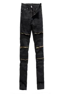 Men039s Jeans Mens Fashion Ripped Skinny Distressed Destroyed Straight Fit Zipper Motor With Holes Motorcycle Slim Pencil Pants1552339