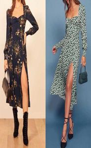 Casual Dresses 2021 Long Sleeve Stretch Party Dress Back Slit Chiffon Retro Floral Print Heartshaped Collar Women039s Clothing9669702