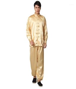 Men039s Symulacja ubrania do ubrania śpiącego Symulacja jedwabiu tai chi garnitur tang ustawiony na mankiecie mankiet mankiet klamra elastyczne spodnie piżamie PE7992127