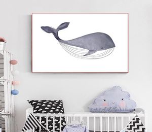 Синий спящий кит для детской живописи живопись для девочки игровой завод на стенах холст рисовать нордические настенные картинки для детской спальни8046865