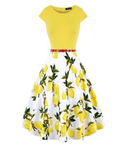 Missjoy plus storlek 4xl klänning Kleding Vrouwen vintage elegant mössa ärmhylsa citronblomma tryck pin up fashionabla klänningar Kerst Jurk 213662698