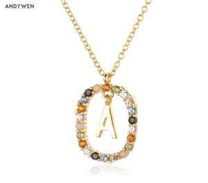 Andywen 925 Sterling Silver Gold Letter a z 초기 M S C K 알파벳 Pendente Long Chain 목걸이 내 이름 Fine Jewelry 21063540499