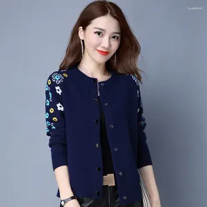 Women's Knits Spring Autumn Womens Flower Knitted Cardigan Sweater Coat