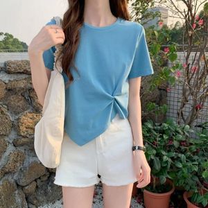 Camisetas femininas T-shirt de camiseta do aluno simplicidade simplicidade de verão curto top casual moda alta mangas de cintura feminina feminina