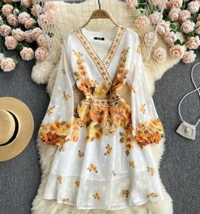 Vestidos casuais boho pista feminina luxuosas de manga longa de manga de sopa Aline elegante vestido de primavera alta cintura outono impressão chiffon 60535171035