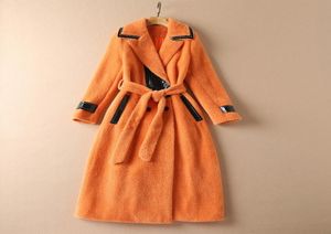 European and American women039s clothing winter 2022 new Long sleeve double breasted belt imitation of color carved wool coat2861950