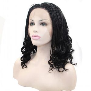 Fabrik grossist 10a svart låda flätade peruker för kvinnor simulering mänskligt hår syntetisk spets front peruk #1b naturliga korta flätor peruker