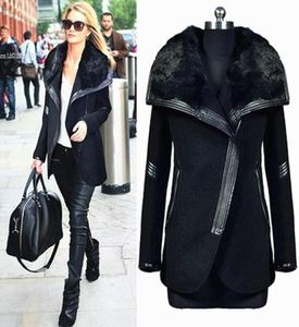 2019 Elegant kvinnlig överrock New Fashion 2018 Winter Women039s Black Fur Collar Long Sleeve Zipper Woolen Winter Long Coats For8985995