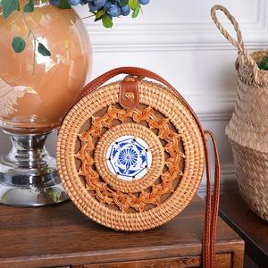 Storage Bags Ins Rattan Women's Sen Simple Ceramic Hollow Baskets Retro Literary Hand-woven Shoulder Bag