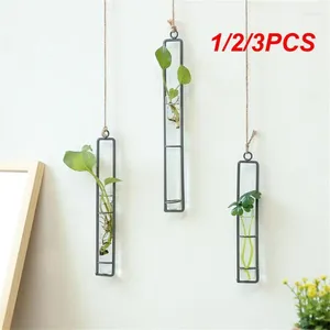 Vases 1/2/3PCS Iron Glass Vase Creative Living Room Nordic Wall Mounted Transparent Home Decoration Hydroponic Green Plant Container