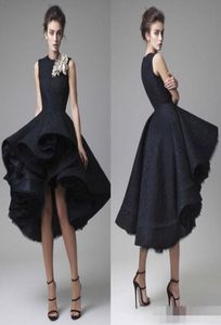 Krikor Jabotian 3D Lace Floral Arabic Dubai Jewel Neck Dark Navy Evening Dress Knee Length Party Gown Sleeveless Formal homecoming9754608