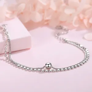 Pulseira de pulseira dupla pulseira redonda feminina s925 prata esterlina nicho simples design jóias de namorada de estilo coreano para studen