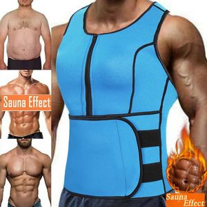 Neoprene Sauna Workout Suit Män midja Trainer Corset Slimming Vest Zipper Body Shaper med justerbar Tank Top Faja Shapewear 240508