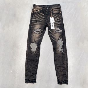 Мужские дизайнерские джинсы Purple Jeans Trend Distress Black Ruped Bike Slim Motorcle Men Stack Jeans Men Loose Jeans Hole Hole