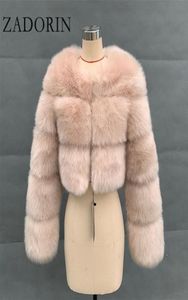 Zadorin nytt mode plus size kvinnor skörd topp faux räv päls vinter tjock fluffig långärmad kort stil smal päls pälsjacka 25172078