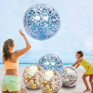 Sand Play Water Fun 40cm Uppblåsbar Flash Beach Ball Summer Water Game Sequin Ball Outdoor Swimming Pool Party Children Adult Water Sports Q240517