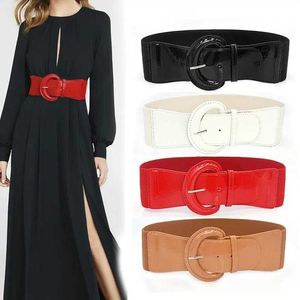 Other Fashion Accessories Womens luxury belt used for dresses PU patent leather elastic belt pure black red white wide high-quality belt J240518