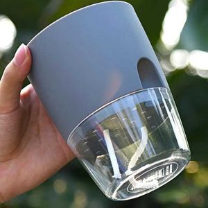 Planters Pots Transparent double-layer plastic flower pot self watering pot cotton rope water pot small plant flower pot with injection molding mouthQ240517