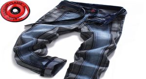 Dżinsy dżinsowe męskie dżinsy swobodne motocyklisty Slim Pront Pants Men Blue Sllice Dżinsy 38 40 plus size2658326