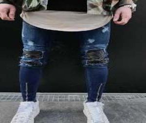 الجينز الجينز النحيف الجديد عارضة جينز جينز جينز ثقب الركبة Hiphop السراويل الممزق غسل الجودة عالية 9742883