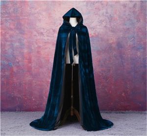 Sammet huva kappa bröllop cape halloween wicca mantel wicca robesleeveless brud wrap cape sjal för brud wraps lång golv lengt5454662