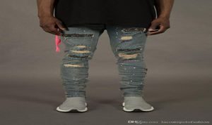Мужские дизайнерские джинсы Модные отверстия и штаны Рейн Орнамент Hommer