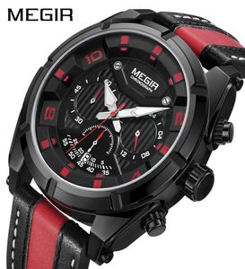 Megir Chronograph Sport Watch Men Quartz腕時計時計ファッションレザーアーミーミリタリーウォッチ時間時間relogio masculino5527734