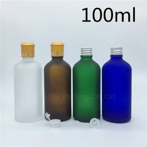 Bottiglie di conservazione bottiglia da viaggio 100 ml verde/blu/ambra/trasparente fiale di vetro glassata olio essenziale con cappuccio in alluminio